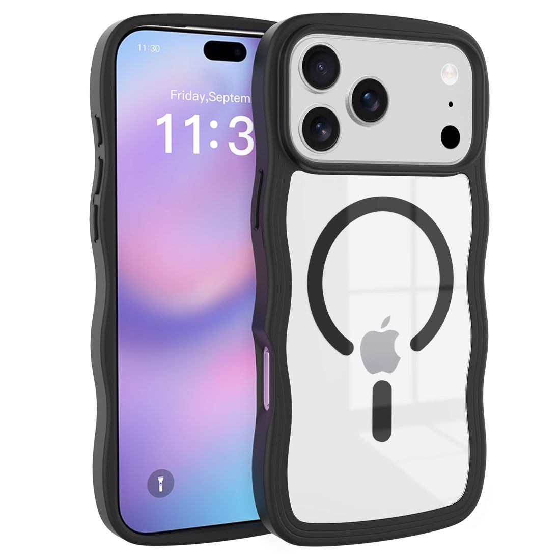 Wavy Clear Back Case with Magsafe for iPhone 11-17 Series — phone accessory shipped from Shenzhen warehouse