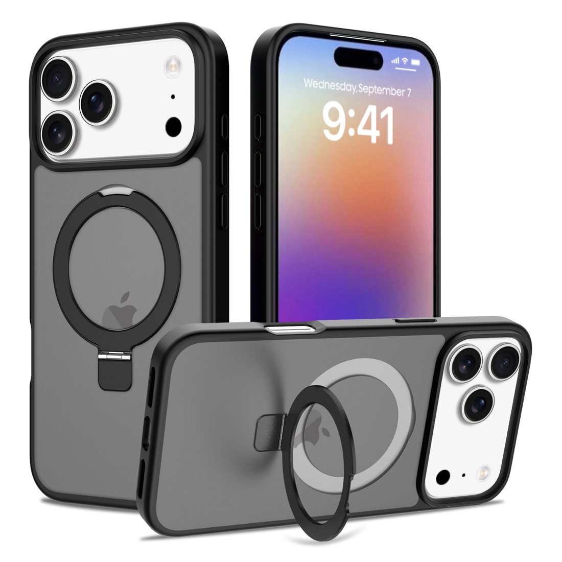 Skin Feeling Magsafe Case with Round Stand for iPhone 11-17 Series — phone accessory shipped from Shenzhen warehouse