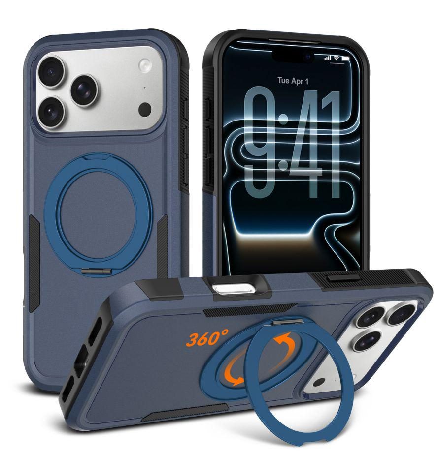 Dual Layer Rugged Case with O-Shaped Stand & Holder for iPhone 11-17 Series — phone accessory shipped from Shenzhen warehouse