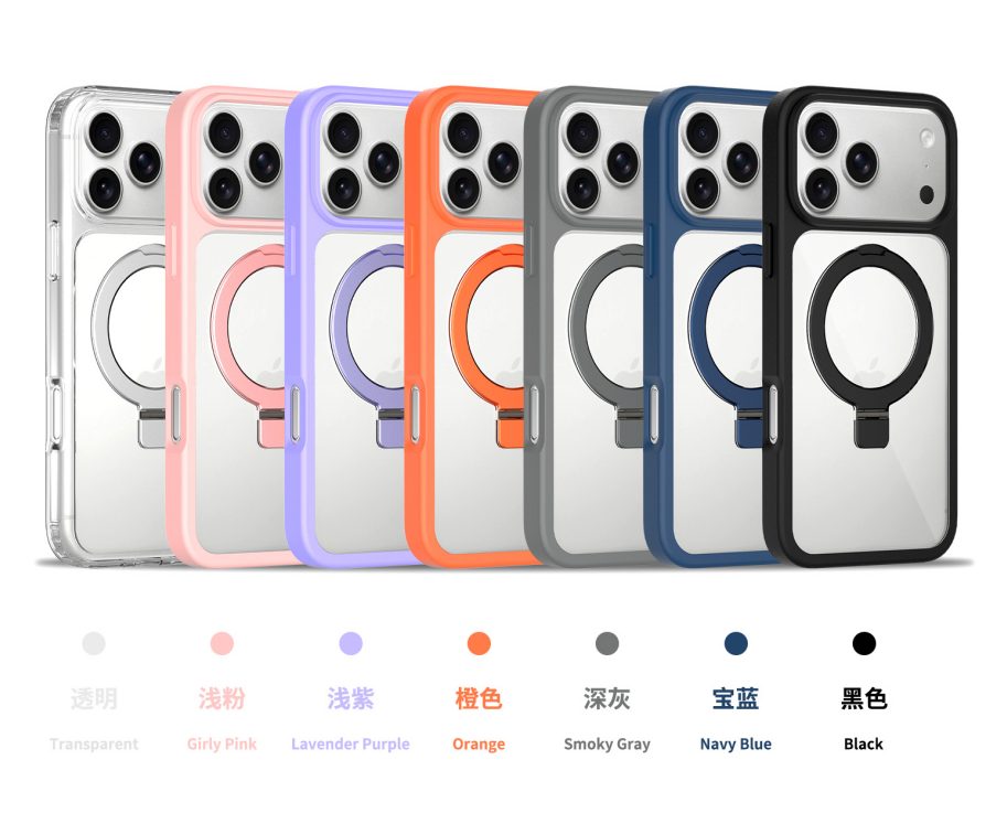 Matte TPU Border Clear Back Magsafe Case with Round Stand & Holder for iPhone 11-17 Series view 2