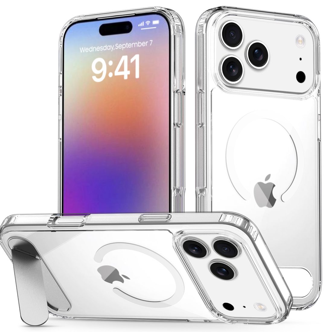 Magsafe Clear Case with Kickstand for iPhone 11-17 Series — phone accessory shipped from Shenzhen warehouse