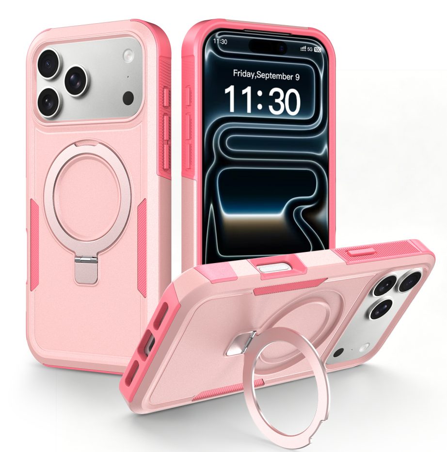 Dual Layer Rugged Case with O-Shaped Stand & Holder for iPhone 11-17 Series — phone accessory shipped from Shenzhen warehouse