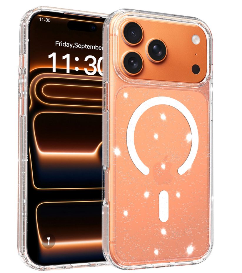 Magnetic Clear Case with Stardust Glitter for iPhone 11-17 Series — phone accessory shipped from Shenzhen warehouse