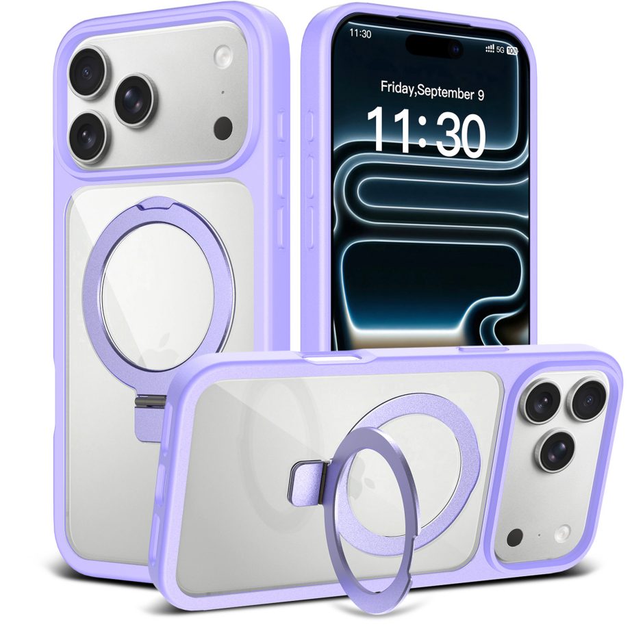 Matte TPU Border Clear Back Magsafe Case with Round Stand & Holder for iPhone 11-17 Series — phone accessory shipped from Shenzhen warehouse